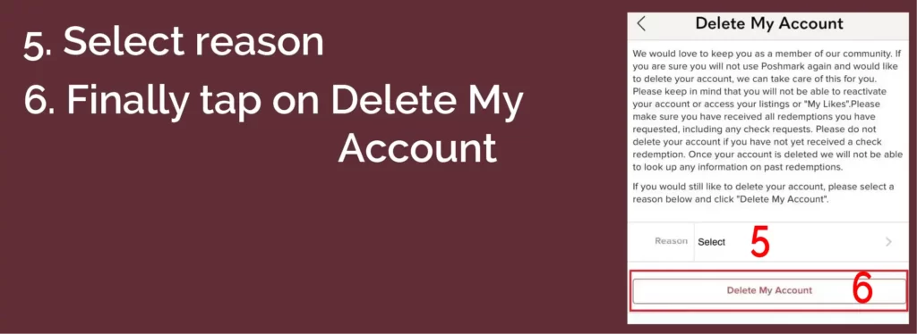 How To Delete Poshmark Account Permanently Select Reason To Delete Your Account Delete Poshmark Account Permanently