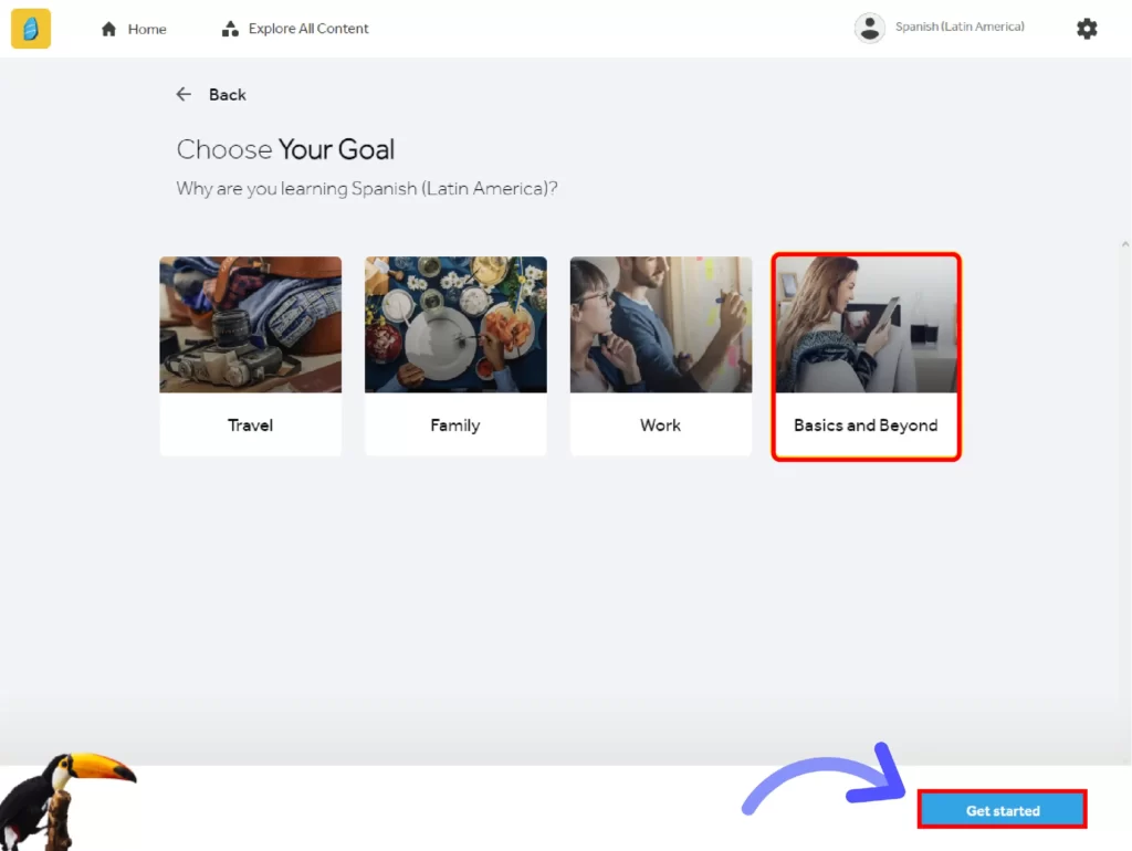 How to Get Rosetta Stone Free Trial for 3 Days Select your Goal and click on get Started button