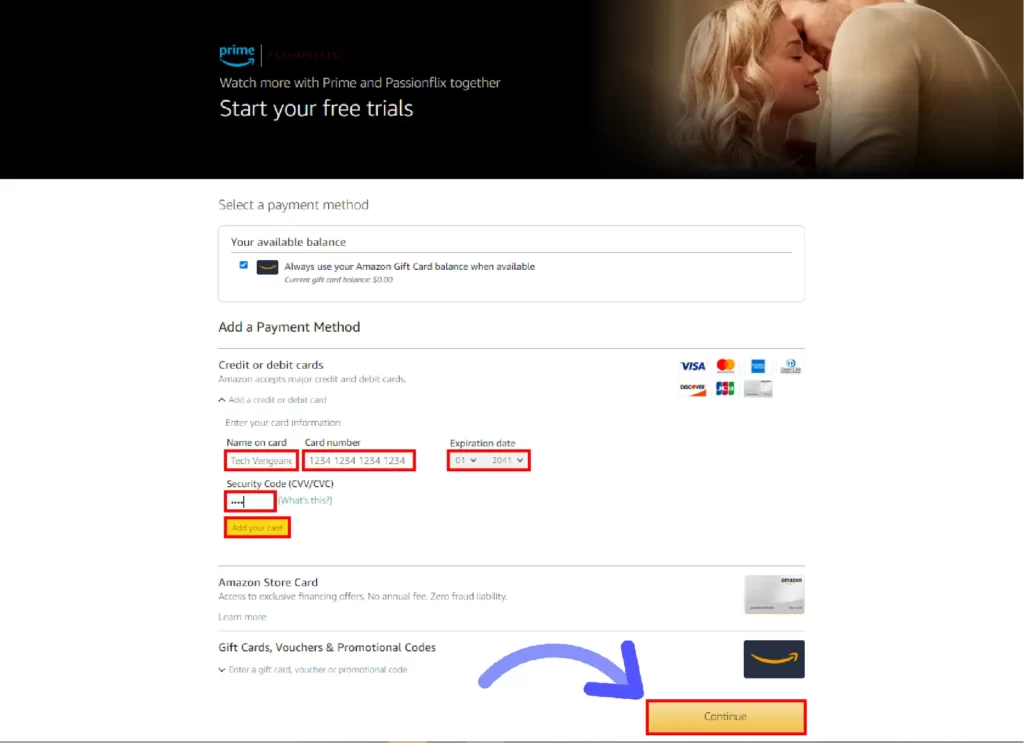 How to Get Passionflix Free Trial Using Amazon Prime Complete-the-payment-and-click-on-Continue-button