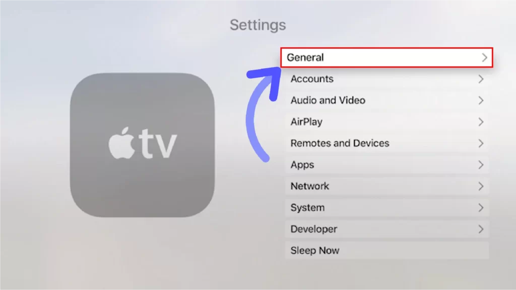 Select the General option