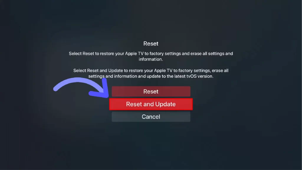 Select the Reset and Update option
