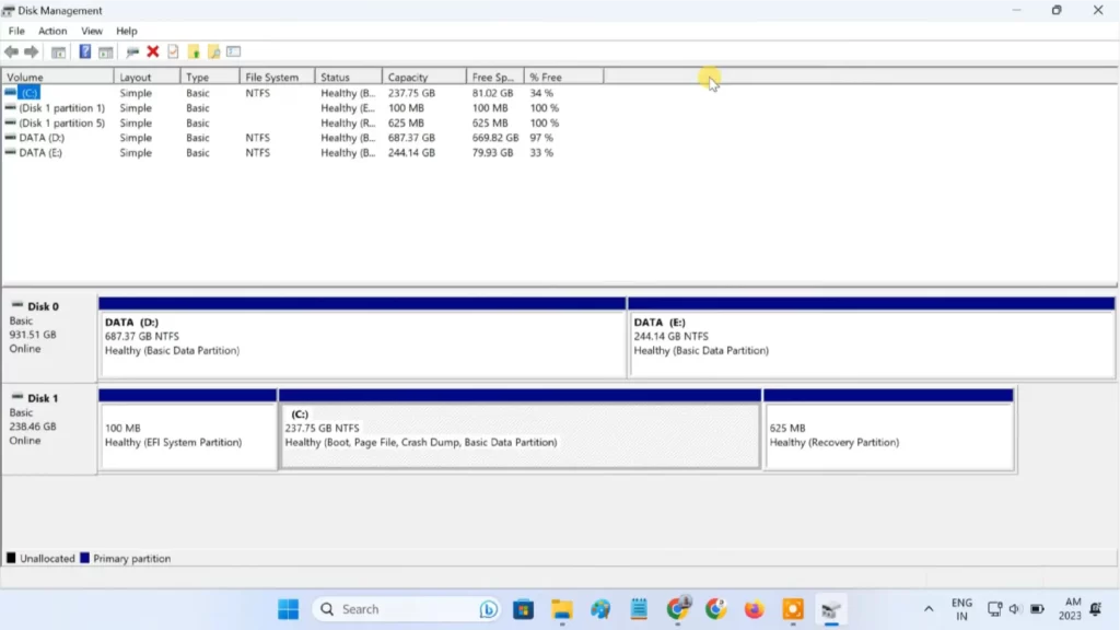 The Disk Management on Windows OS