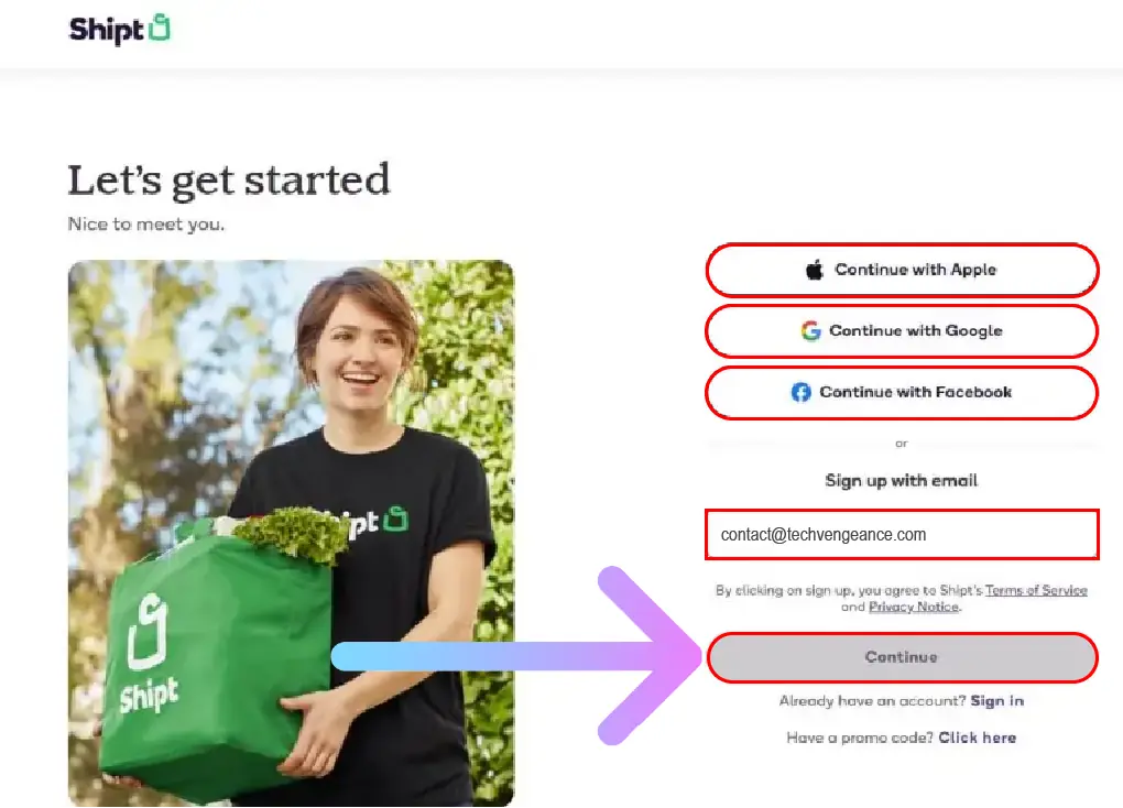 How to Get Target Shipt Free Trial for 6-Months? enter your email address and click on Continue button