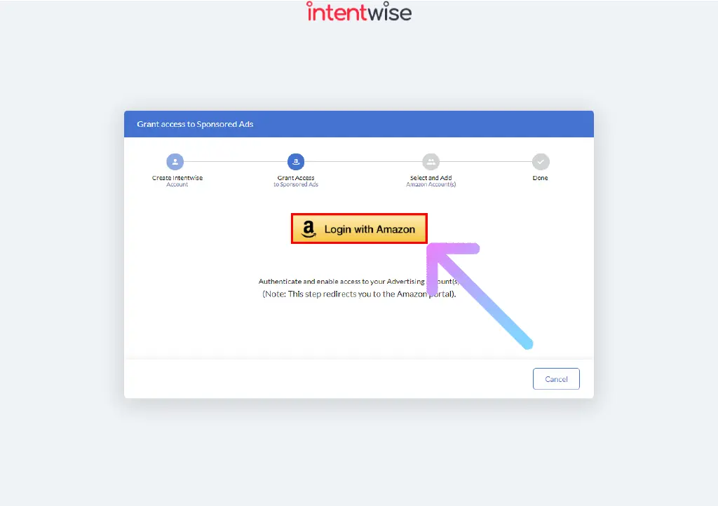 How to Sign Up for Intentwise Free Trial? Click on Login With Amazon button