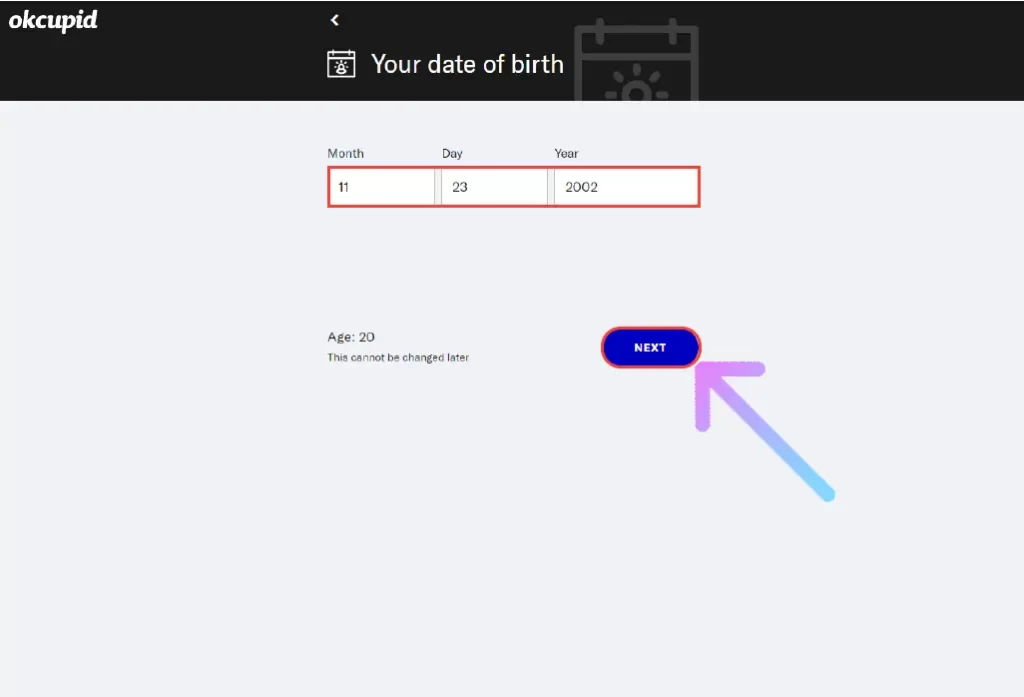 Enter your date of birth and click on next
