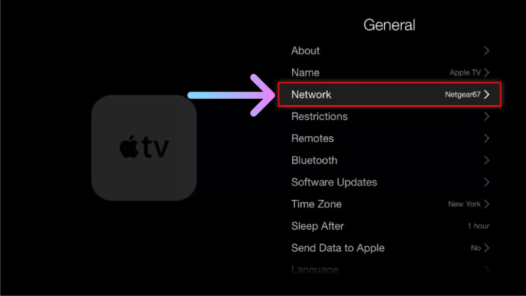 Select the Network option from there