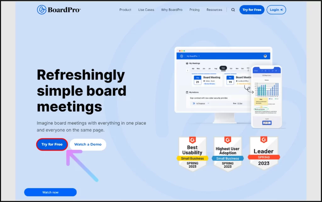 Click on Try for Free button to get started with BoardPro free trial