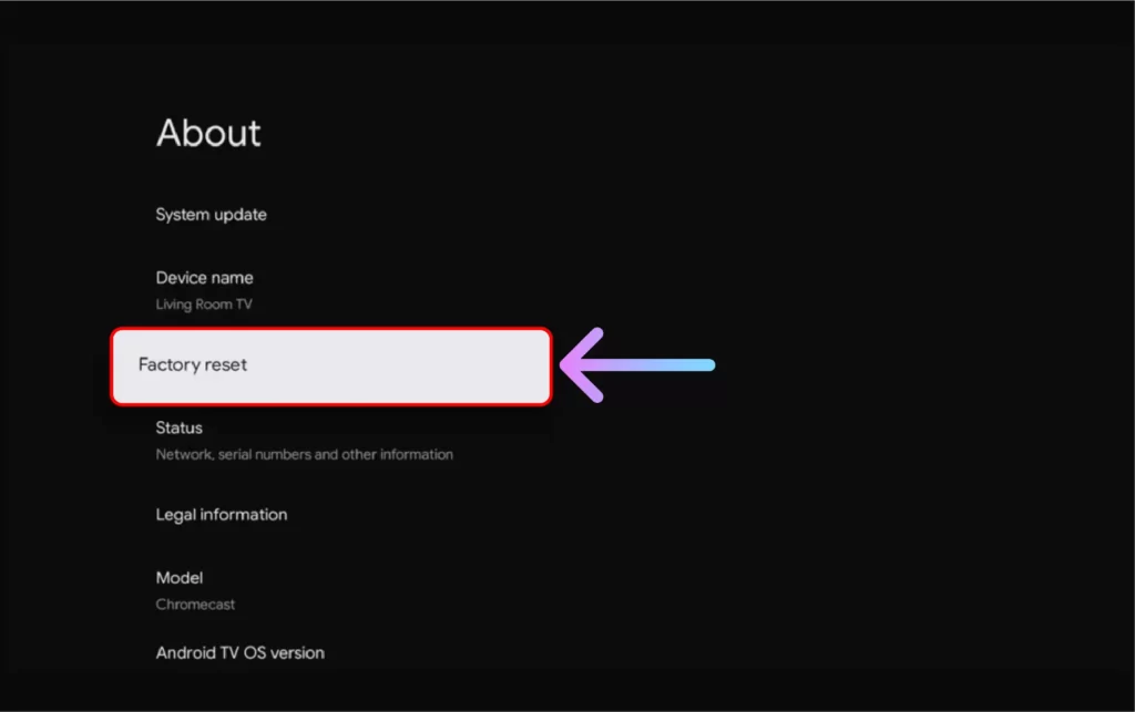 Select the Factory Reset option