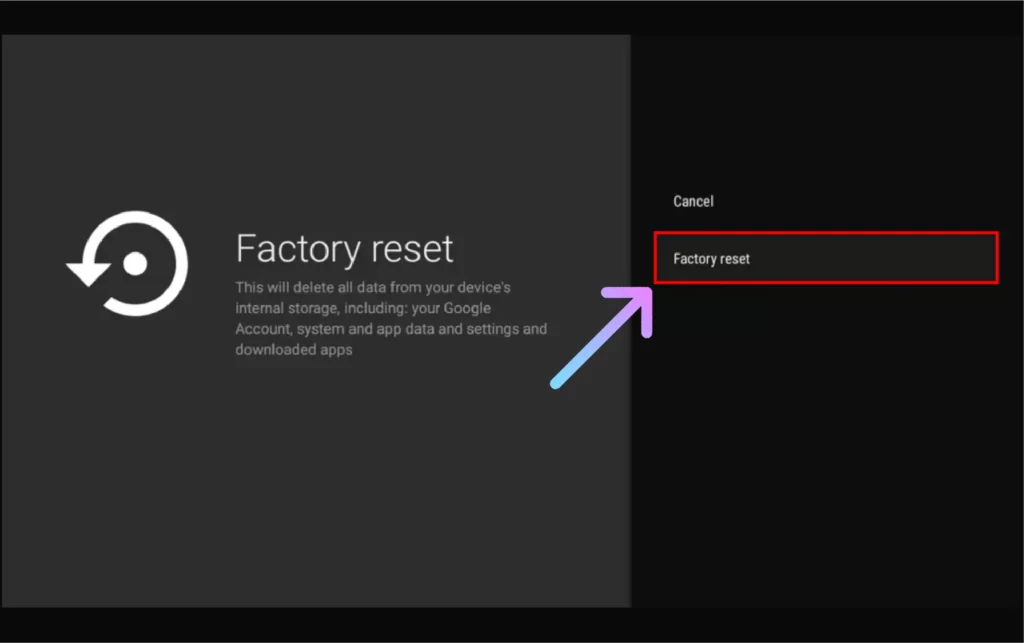 Select the Factory Reset option again