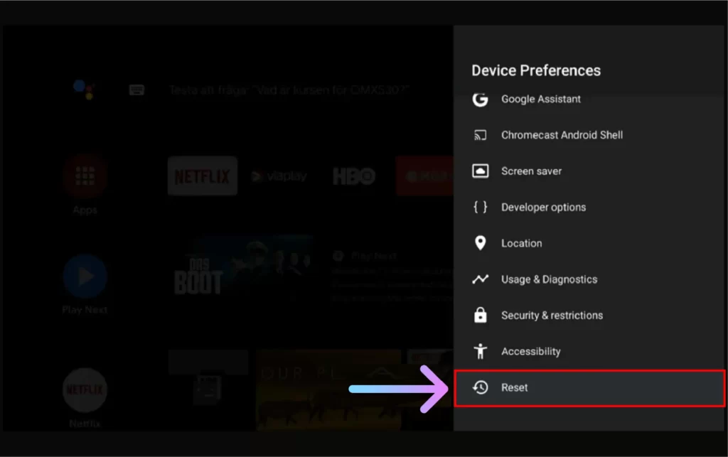 Select the Reset option