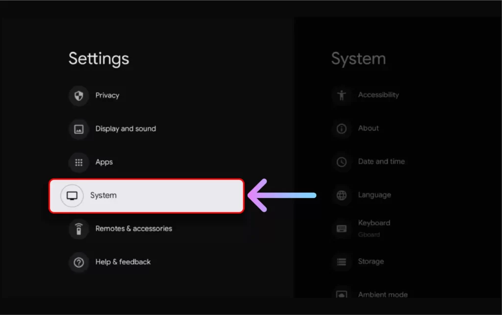 Select the System option