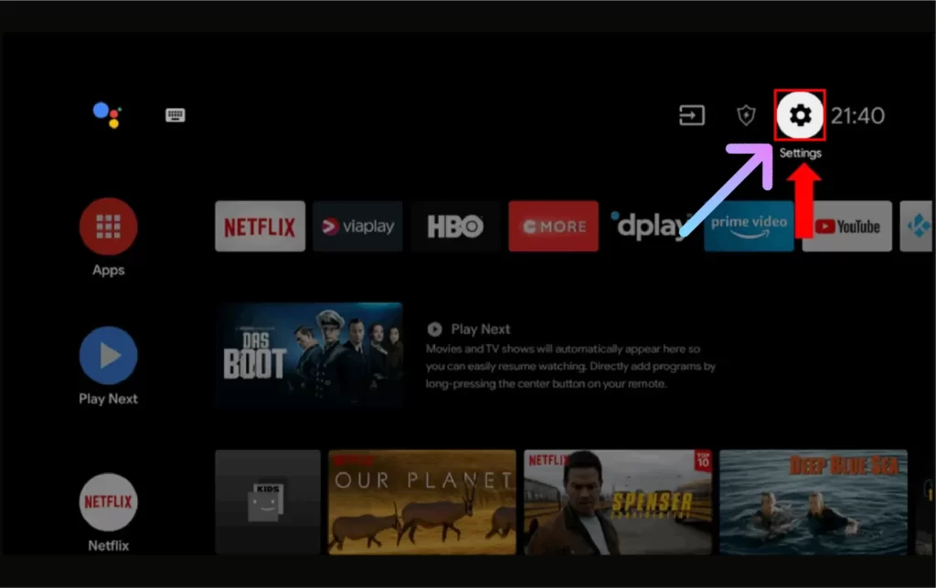 Tap on the Settings icon on JVC Android TV