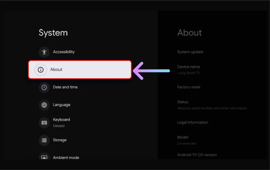 Then select the About option