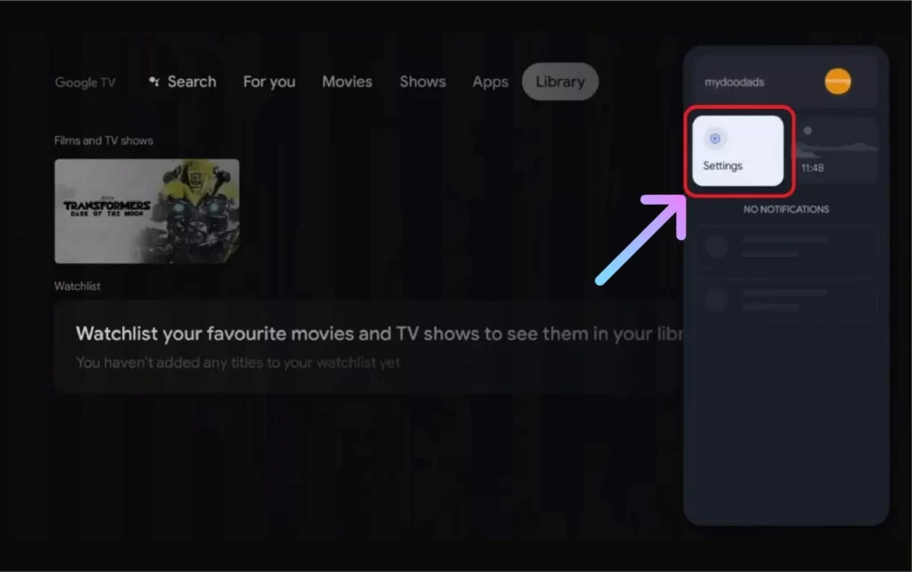 Then select the Settings option