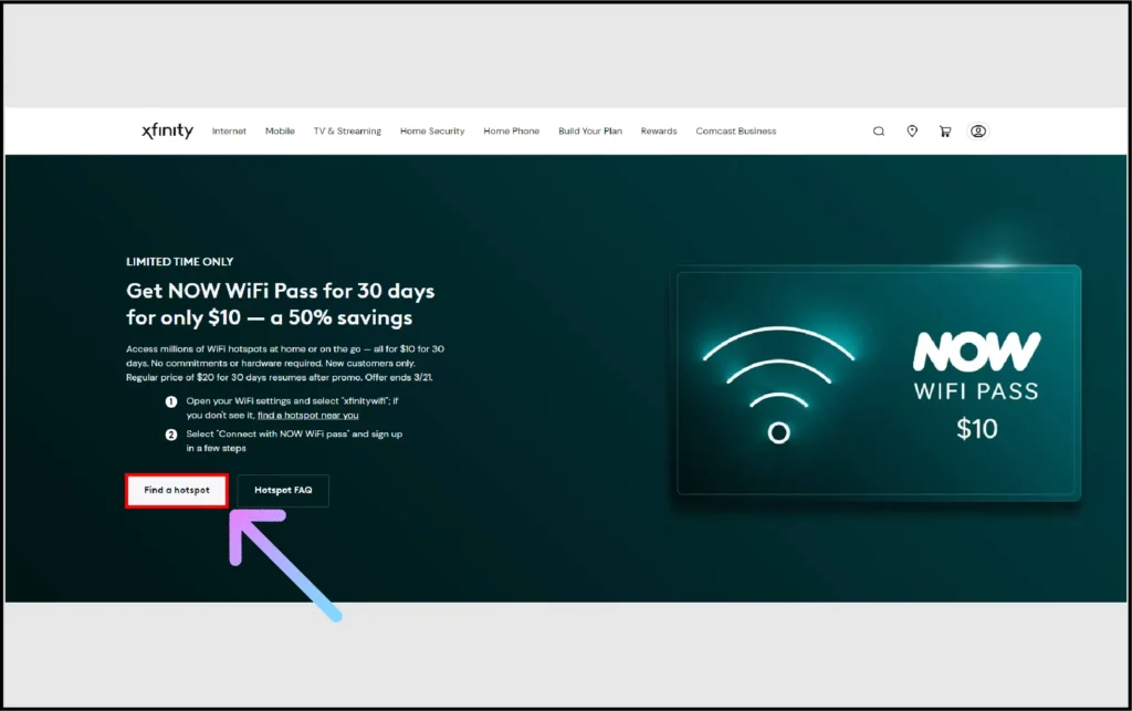 Tap on Find a Hotspot button to get started with Xfinity internet free trial 1 1