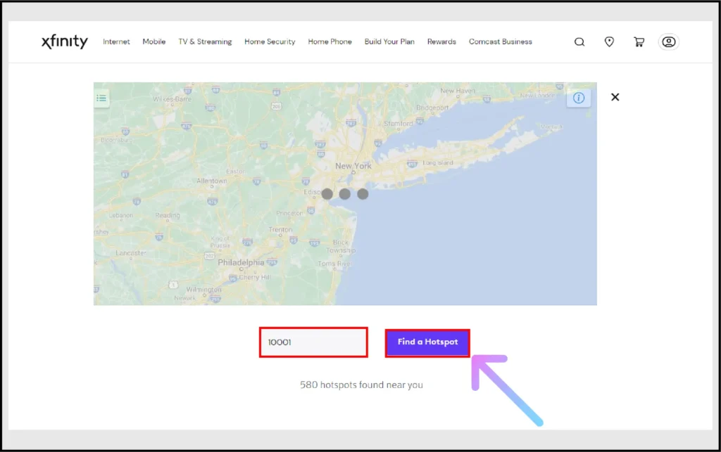enter your city zip code and tap on Find a hotspot button